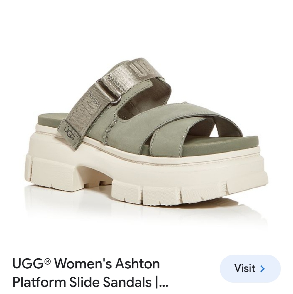 UGG ASHTON SLIDE CHUNKY PLATFORM SLIDE SANDALS Size US 7 Green Strappy